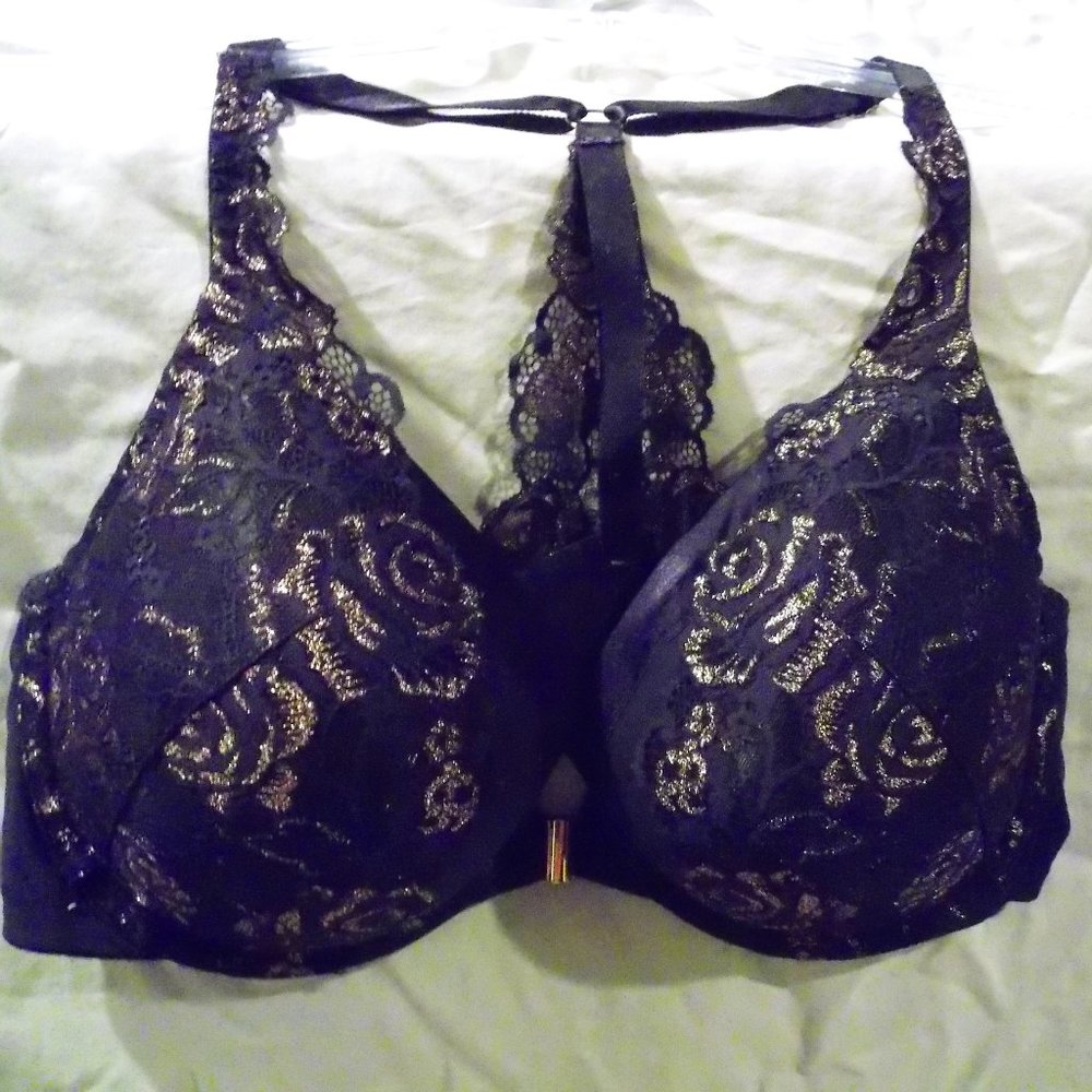 Cacique Metallic Lace Front-close Boost Plunge Bra